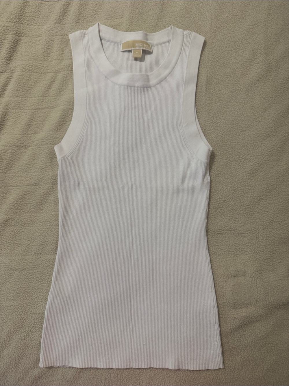 Michael Kors White Ribbed Slim Tank